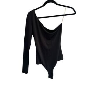 Windsor Small Solid Black One-Shoulder Long Sleeve Bodysuit #3269